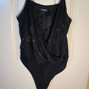 Express Black Bodysuit with Embroidered Flowers